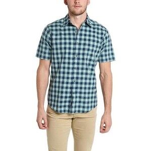 Faherty Ventura Buffalo Check Button Down Shirt Indigo Sea size Small
